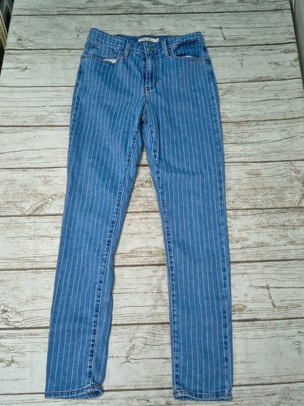 Levi’s 721 High Rise Skinny Blue Pinstripe Stretch Denim Jeans Size 28